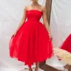 Vestidos casuales Ocasión formal para mujeres Vestido de tul Corto hinchado Baile de graduación Sin tirantes Malla Volantes Cóctel Fuera del hombro