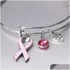 Braccialetti con ciondoli Nastro rosa Cancro al seno Designer Filo estensibile Braccialetto carino Braccialetto regalo per donne che allatta Gioielli sopravvissuti Drop Dhi9K