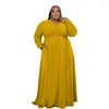 Casual jurken GPBD 2023 vrouwen High Street Style Long Dress Mode Mouw Deep V Pockets Pure Color Lady Floor Lengte
