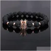 Beaded Trendy Lava Stone Bead Armband CZ Imperial Crown Charm Armband för män eller kvinnor grossist smycken släpp leverans dhswu