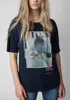 23SS Zadig Voltaire Verão algodão nova camiseta de designer moda feminina tinta branca impressão digital diamante quente retalhos de retalhos curvos tops curtos de mangas curtas