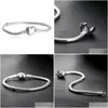 Charm Bracelets 1Pcs Drop Factory Heart Sier Plated Snake Chain Fit For Pandora Bangle Bracelet Women Children Birthday Gift Deliver Dhyr7