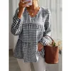 Women's Blouses Women Summer Shirts Loose Long Sleeve Linen Cotton Blouse Casual Shirt Feather Plaid Blusas Cortas Sexy Female Top Blusa