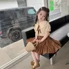 衣料品セットガールズドレスサマースカートセット2023子供服の衣服ボウノットシャツ階層プレッピースタイルのツーピース