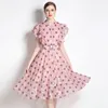 Boutique Frauen Chiffon Kleid Kurzarm Gedruckt Dot Kleid 2023 Sommer Große Schaukel Kleid High-end-Temperament Rüschen Dame Kleider