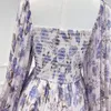 Casual Dresses Purple Floral Print Mini Dress Arrival Unique Design 2023 Spring Summer Cut Out Waist Belt Tiered Swing One-pieces For Party