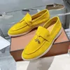 Sapatos de vestidos casuais de novas femininos LP Sneaker Summer Walk Flats Soft Cow Suede Leather Lorop Outdoor Walking Loafer Low Top Slip na borla