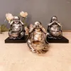 Ljushållare 3-delade set Buddha staty ljusstake ornament tre-nej maitreya hantverk hem dekorationer zen hållare