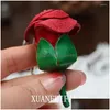 Keychains Lanyards First Layer Cowe Leather Creative Rose Flower Car Keychain Bag Charm Accessory Couple Jewelry Pendant Birthday Dhlly