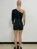 Spring 2023 hot selling long sleeved Sequin one shoulder mini dress Hip Wrap elegant casual dress high quality