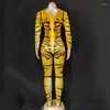 Stage Zużycie kostiumów Halloween Tiger Leopard Print Elastic One Piece Performance Dress for Men and Women Cosplay DN15272