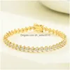 Bracelets de link de cadeia 18K Gold Gold Hip Hop Jóias geométricas de cristal geométrico Sparkling Tennis Bracelet Drop Delivery Dhtfb