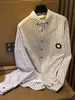 Novo design 2023 100%algodão camisa listra camisa de manga longa bordado bolso tops office senhora básica
