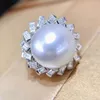 Cluster Anneaux MJ Bijoux de bague de perle fin 925 Eau douce naturelle en argent sterling 11 à 12 mm Géèmes blancs pour femmes perles