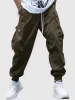 Men s Cargo Pant Solid Mid-waist Elastic Tooling Trousers Techwear Sweatpants with Flap Pocket Drawstring Beam Feet Pants