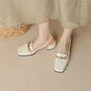 Sandaler 2023 Summer Patent Leather Square Toe Women Shoes Cover Chunky Heel för handgjorda