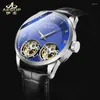 Armbandsur Aesop dubbel Tourbillon Men's Mechanical Watch Manual Waterproof Luminous Sapphire Men Business Leather Man Clock2023
