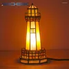 Tischlampen BOCHSBC Tiffany Vintage Buntglaslampe Netz Rot Beleuchtung Turm Licht Art Deco Wohnzimmer Schlafzimmer Nacht