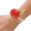 Dekorativa blommor handled corsage pärla brudtärna armband tyg boutonner bröllopsläver bukett tillbehör leveranser