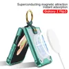 Luxury Magnetic Plating Transparent Vogue Phone Case för Samsung Galaxy Folding Z Flip3 Flip4 5G Ring Holder Clear Kickstand Shell Stödja trådlös laddning