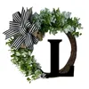 Decorative Flowers Last Name Front Door Wreath With Bow 26 Letters Wooden Welcome Sign Garland Artificial Plants Wreaths For Outdoor Garden