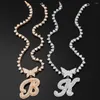Chains Heart Shape Iced Out Tennis Necklace For Women Bling Butterfly Cursive Initials Girlfriend Valentine's Gift Jewelry