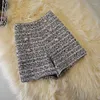 Women's Shorts Woolen Autumn Winter A-line Retro Wide-leg Pants High Waist Buckle Rear Zipper Fashion Plaid