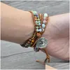 Perline Strand Joursneige Boho Bracciali Ocean Natural Stone Color Crystal Retro Leather Wrap Handmade Bohemian Jewelry Drop Delivery Dh46M