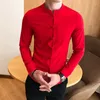 Men's Casual Shirts Plus Size 7XL-M Mens Dress Chinese Style Solid Disc Buckle Long Sleeve Shirt Men Clothing Slim Fit Business Formal