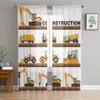 Curtain Excavator Car Vehicle Road Sign Sheer For Living Room Bedroom Kitchen Modern Tulle Window Treatment Home Decor