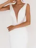 Kobieta Lady V-Neck Pencil Sukienka Solidna kolor Backless Strap Bodycon Slim Slip Sukienka Summer Beach Sundress