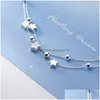 Braccialetti di collegamento a catena Moda Doppio strato Trasparente Zircone Stella Rotonda Perlina Braccialetto di fascino Braccialetto per le donne Elegante regalo di gioielli Pseras D Dhr7D
