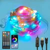 Strings 5M/10M Led USB Christmas Tree String Light RGB Silver Wire With Smart Bluetooth App Remote Control For Garland Xmas DecorLED