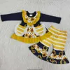 Hot Sale Kids Designer Clothes Girls Sunflower Long Sleeves Top Pocket Fall Outfits Wholesale Children Baby Girl Boutique Clothing