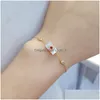 Bracelets de link de cadeia simples Placa de marisco branco simples Pulseira de flores de zircão de metal para mulheres jóias de jóias Jóias de jóias dhjpu