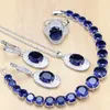 Set di gioielli in argento sterling Sier blu con perline bianche Set di gioielli per donne Orecchini/pendente/anelli/bracciale/collana Set