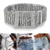 Bälten Kvinnor Fashion Silver Shiny Belt Midje Chain Crystal Diamond Eloy Midjeband Full Rhinestone Luxury Wide Party Jewelry