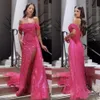 Stunning Paillettes Off the Shoulder Abiti da sera Side Split Mermaid Prom Party Gown Organza Train Femmine vestido de fiesta