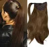 Natural brown Straight ponytail human remy hair clips in brazilian human hair extension wrap aorund drawstring head wear hairpiece 120g