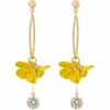 Boucles d'oreilles pendantes lustre à la mode mignon petite fleur jaune pour femmes fille mode bijoux couleur or cristal fête cadeaux