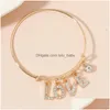 Perlé Brins Brins Amour Lettre Bracelet Bracelets Pour Femmes Zircon Cristal Alliage Réglable Ouverture Charme Mujer Pseras Bijoux Drop Dhmyz