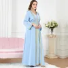 Robes décontractées élégant brodé printemps été musulman longue fête femmes robe deux pièces Abaya ensemble 2023 soirée col en v ceinturé