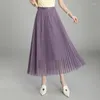 Spódnice eleganckie midi długie plisowane spódnica taneczna kobiety ubranie 2023 wiosenne lato solidny liniowy elastyczna siatka z wysokiej talii samica bc34