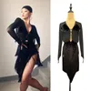 Stage Wear Latin Dance Dress Women Black Long Sleeved Fringed Competition ChaCha Samba Costume Practice Clothing DL10492