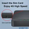 Routeurs Wobitek 4G LTE Internet Router avec SIM Card Slot Déverrouillé Mobile Hotspot Modem WiFi Typec Port 300Mbps LAN sans fil