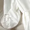 2023 été blanc couleur unie broderie soie robe 3/4 manches col rond boutons genou longueur robes décontractées N3W171134