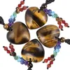 Hanger kettingen tijgers oogsteen hartvorm genezende ketting 7 chakra kralen tassel verstelbare zwarte wax touw charme vrouwen sieraden