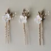 Pinces à cheveux Barrettes épingles de mariage fleur en céramique casque de mariée or argent couleur feuille bijoux perles femmes Boddy PinHair