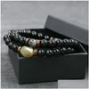 Beaded Strand Luxury Jewelry 2Pcs/Set Natural Glitter Stone Bracelets Men Chakra Beads Bracelet For Women Moonstone Pseras Hombre Wi Dhpmp