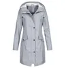 Women's Trench Coats Fashion Women Solid Colors Outdoor Windbreaker Long Sleeve Hooded Raincoat Windproof Jacket Rain Coat Outwear Casaco#G3